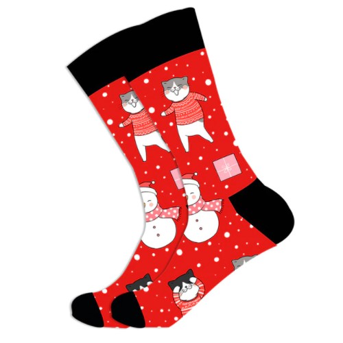 Ponožky s Vianočným motívom - Mačka a Snehuliak